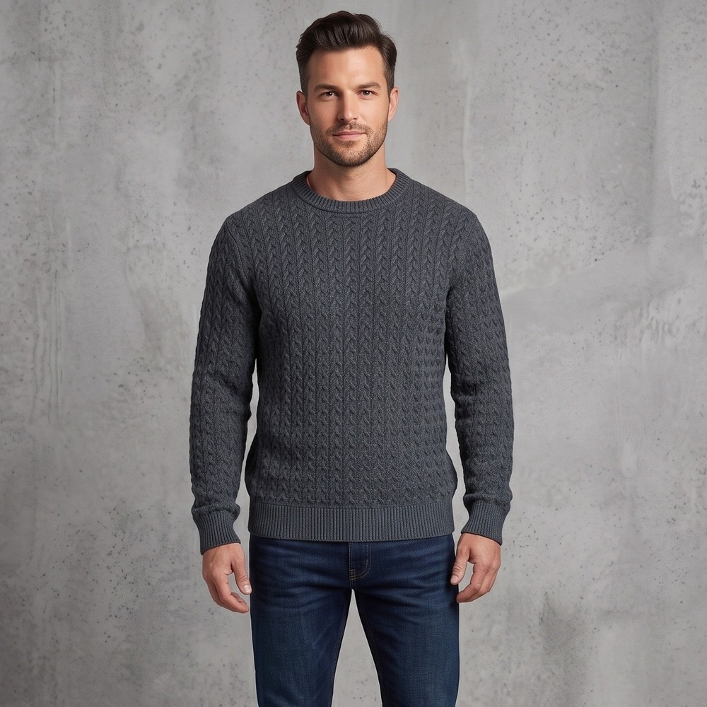 Roundtree & Yorke Mens XXL Gray Cotton Sweater Textured Basket Weave Crew Neck